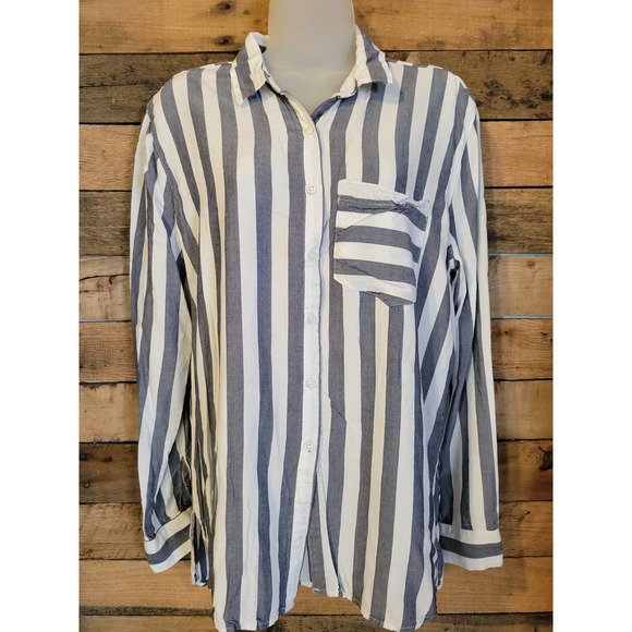 Sneak Peek Tops Sneak Peek Womens Blueish Gray Stripped Button Up Shirt Size Medium Poshmark